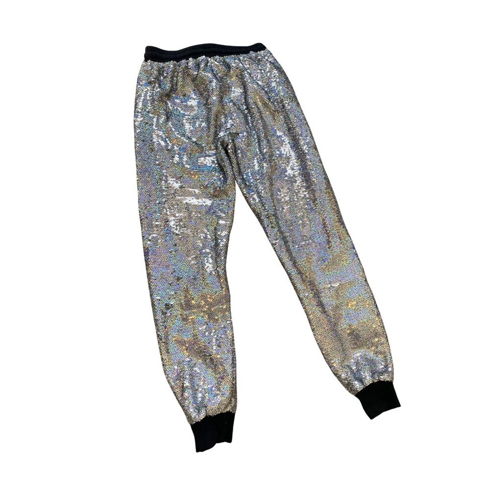 Women Sequin Holographic Sweatpant Size XS Rainbow Silver Jogger Pant Festival - Picture 13 of 15
